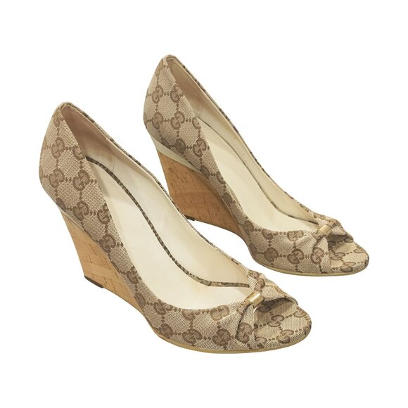 Gucci Monogram Peep-Toe Wedges - LIMITED RELEASE - Original Box Included - Picture 4 of 16